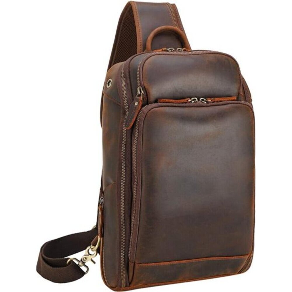 Modern Style Sling Shoulder Bag Mens Travel/Hiking Daypack with Full Grain